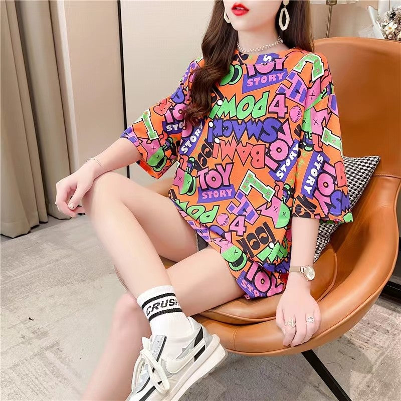 T-Shirt for Women, Short-Sleeved Slimming, Mid-Length, Loose-Fitting