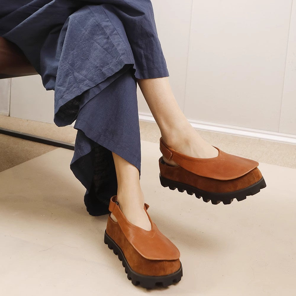 Women's Leather Sandals with Hidden Height Increase Soft Sole Closed Toe