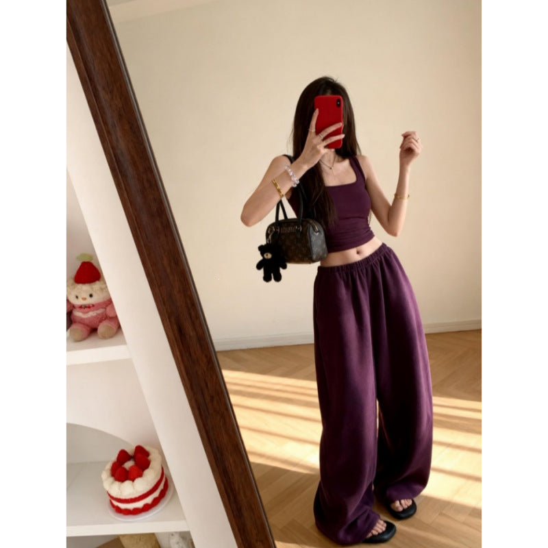 Purple Sleeveless Camisole and Wide-Leg Pants Set