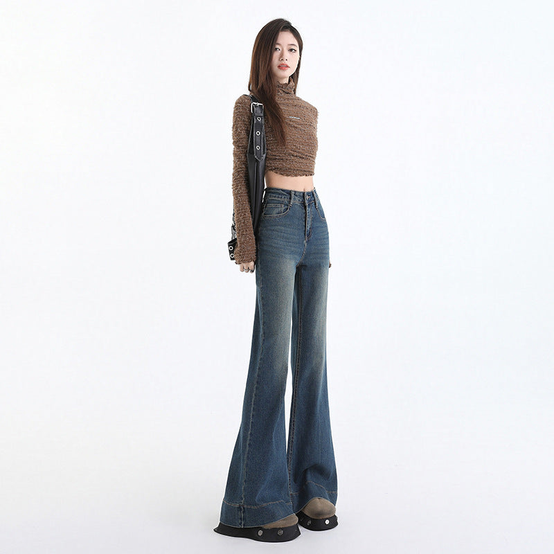 Women's High-Waist Flared Denim Trousers