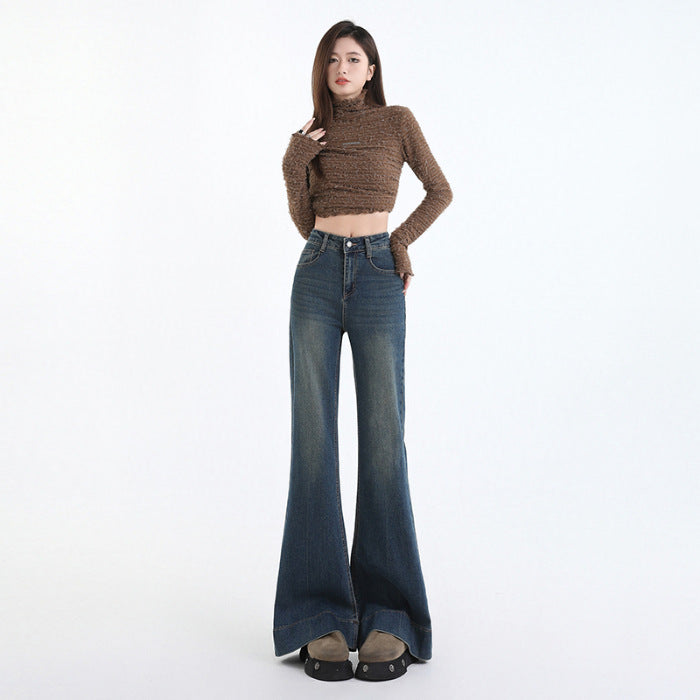Women's High-Waist Flared Denim Trousers