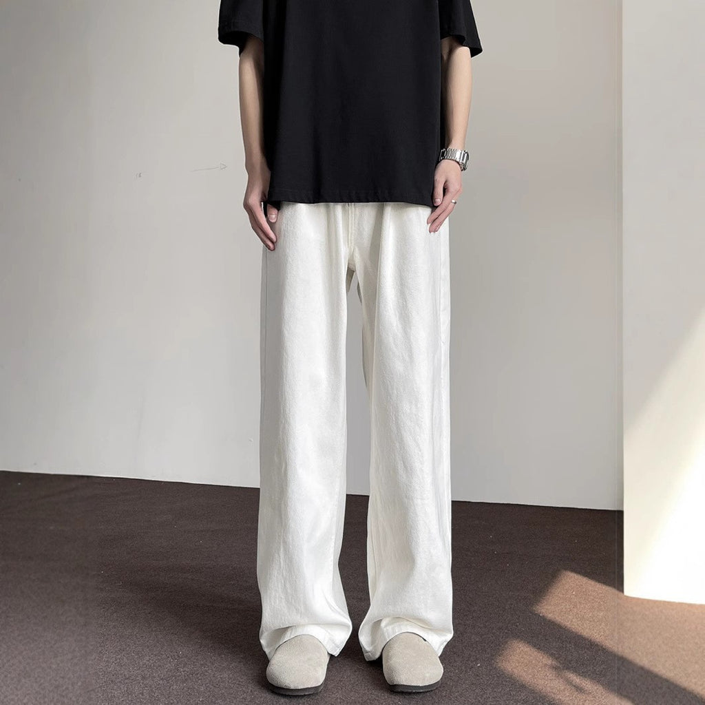 Mens Loose Fit Wide Leg Cotton Trousers