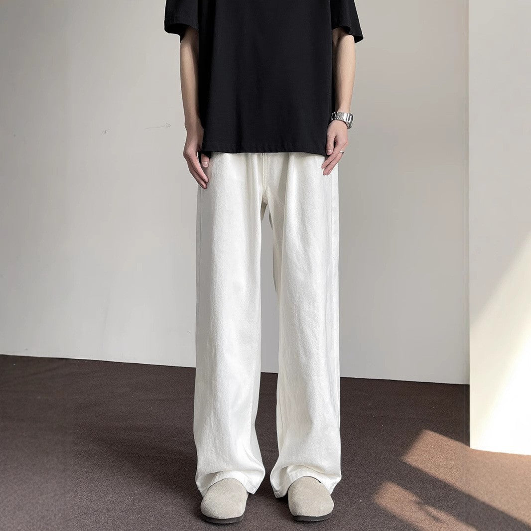 Mens Loose Fit Wide Leg Cotton Trousers