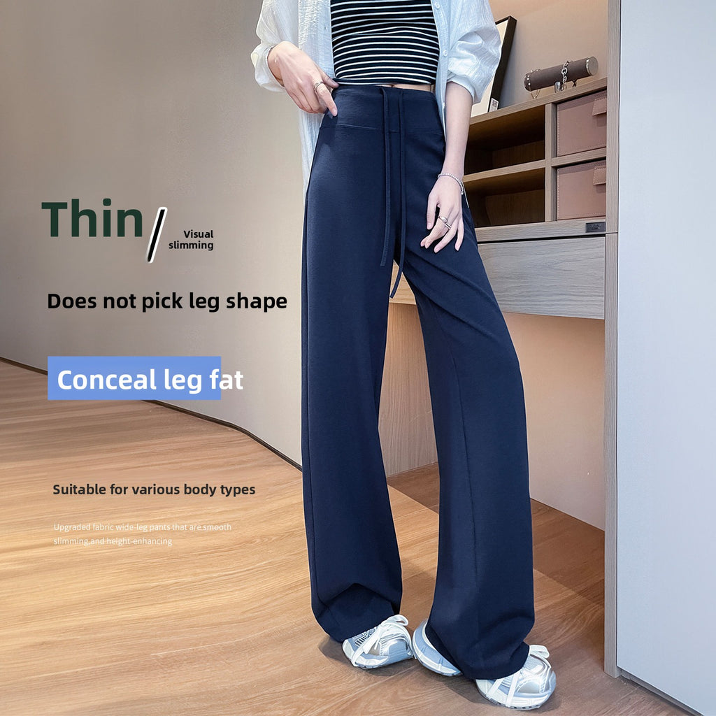 Womens Ice Silk Straight Leg Pants High Waisted Casual Trousers