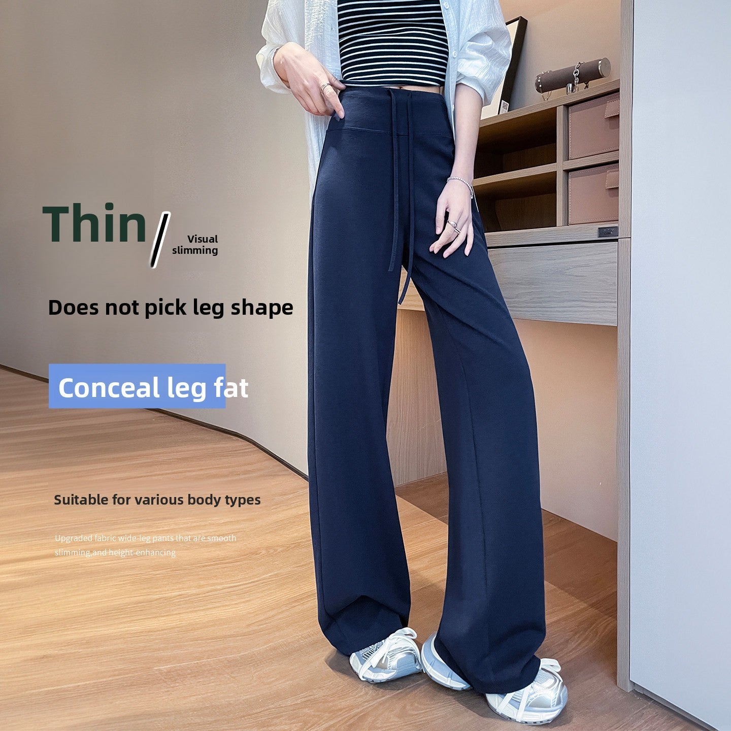 Womens Ice Silk Straight Leg Pants High Waisted Casual Trousers