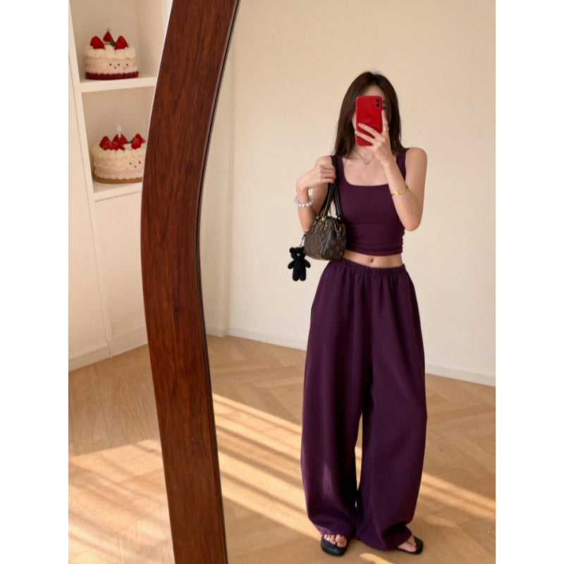 Purple Sleeveless Camisole and Wide-Leg Pants Set