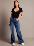 Womens High Waist Wide Leg Cotton Trousers