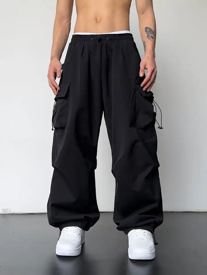 Mens High Waist Wide Leg Parachute Pants