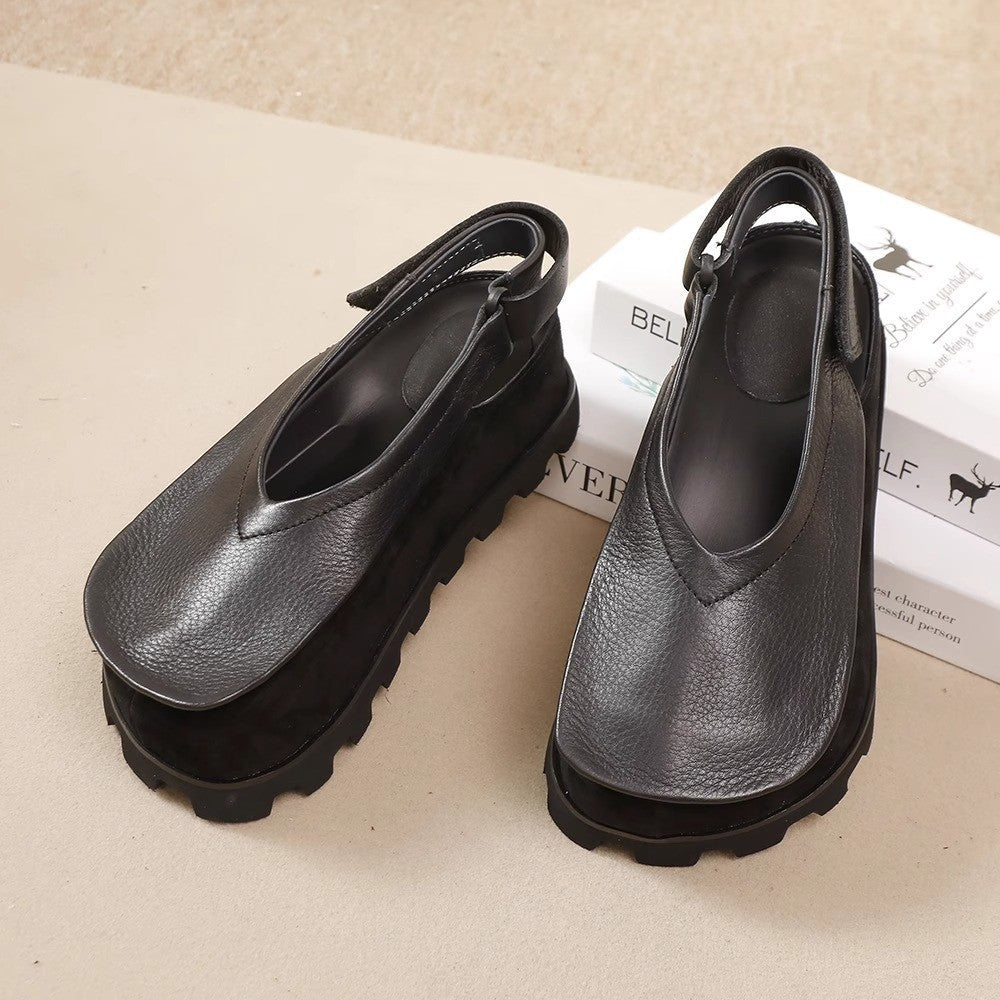 Women's Leather Sandals with Hidden Height Increase Soft Sole Closed Toe