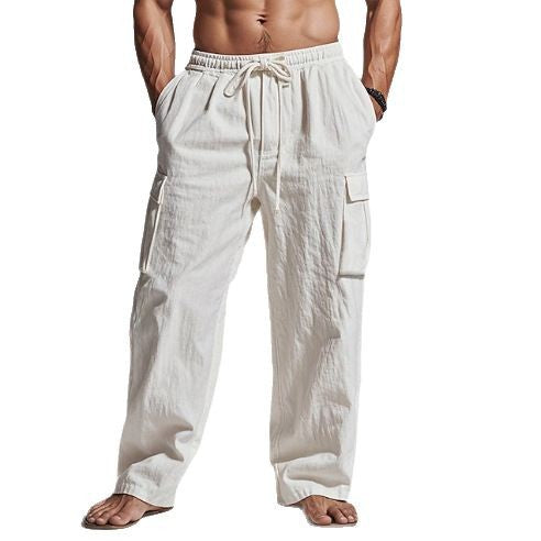 Mens Drawstring Waist Casual Trousers