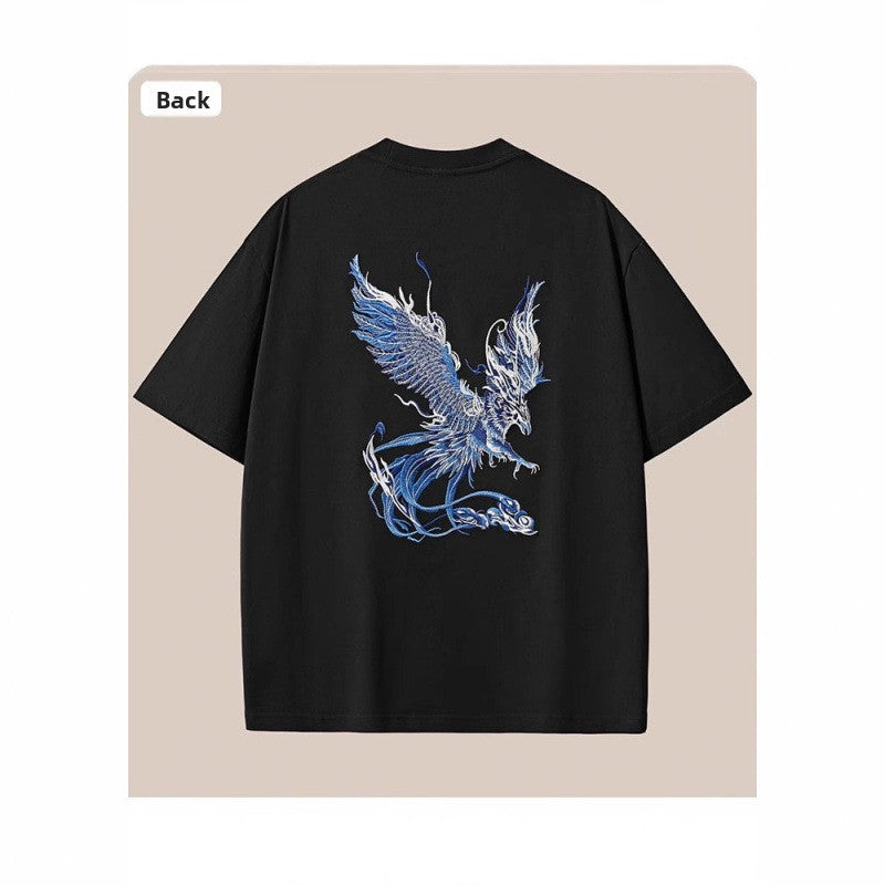 Heavyweight Cotton Short Sleeve T-Shirt with Phoenix Print