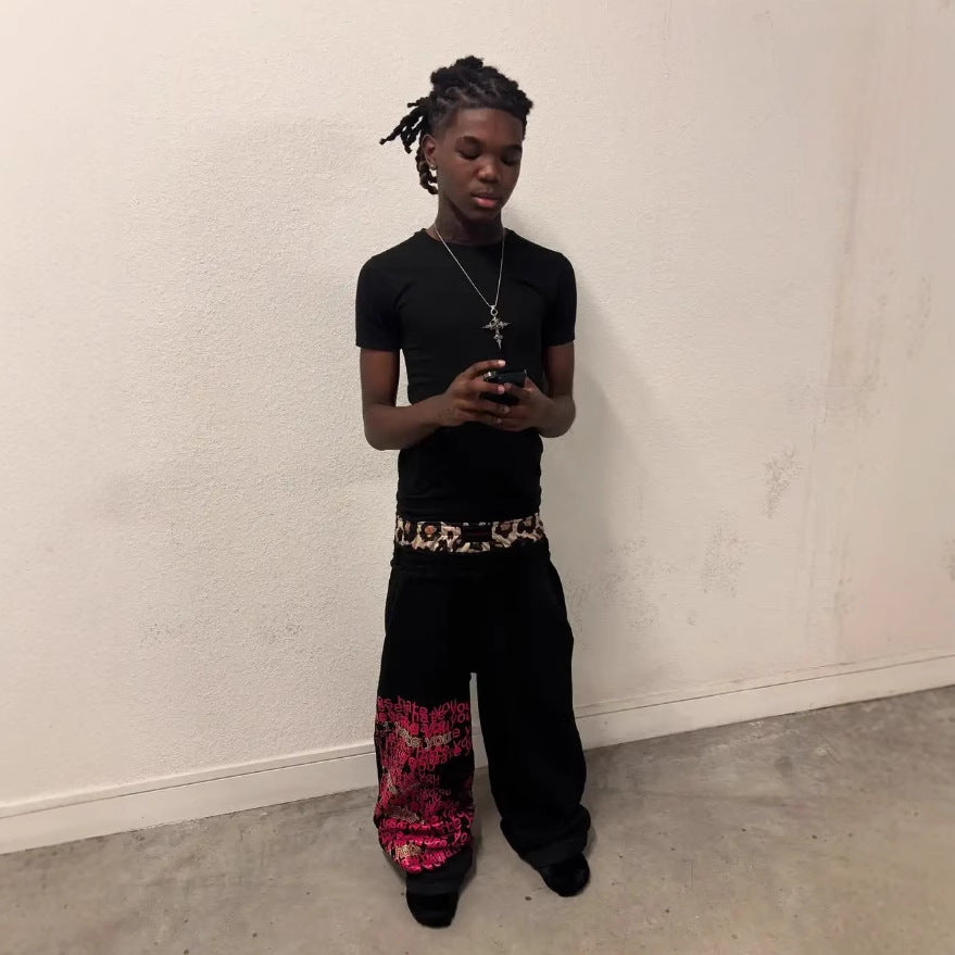 Letter Print Double Waist Casual Sweatpants