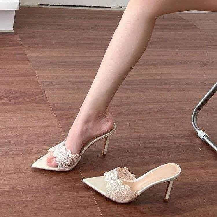 French Lace High Heel Sandals