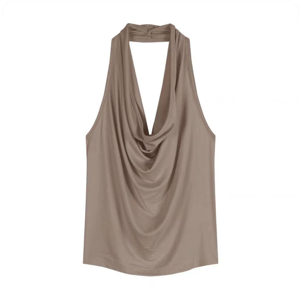 Ins Pure Desire Slim Fit Sexy Swing Neck Halter Sleeveless T-Shirt for Women