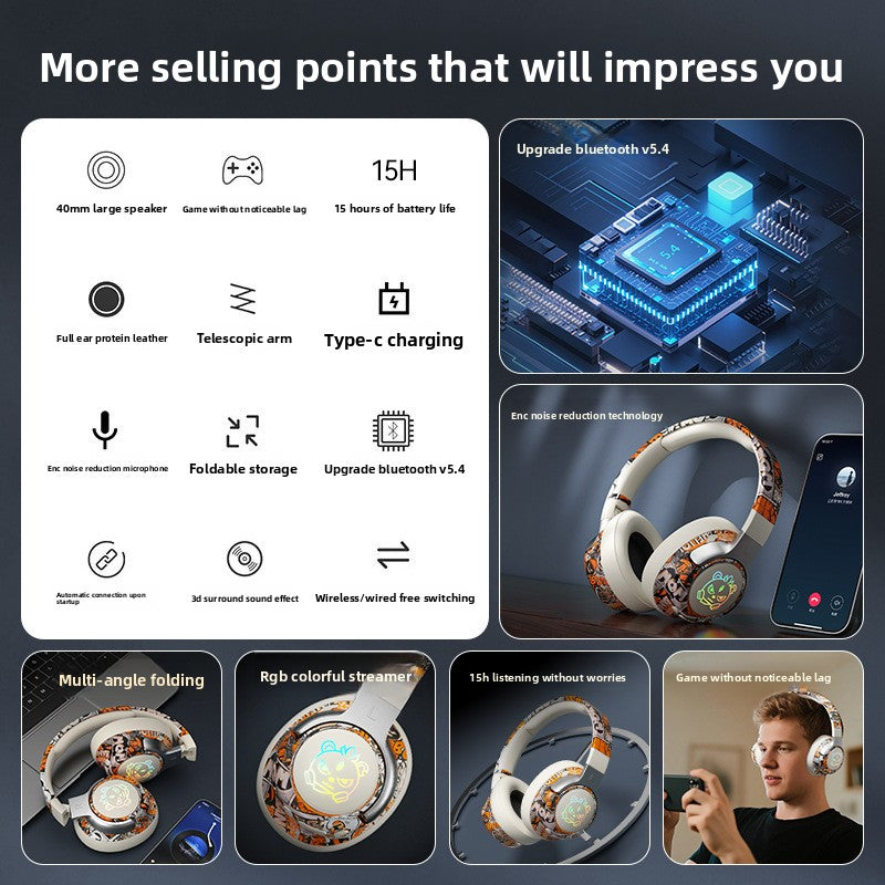 Wireless Gaming Headset with Bluetooth 5.4