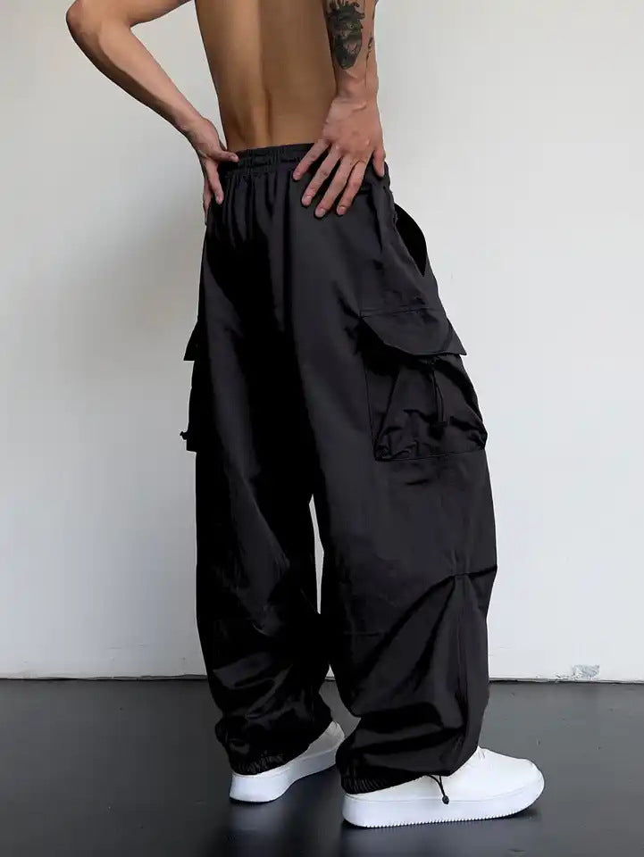 Mens High Waist Wide Leg Parachute Pants