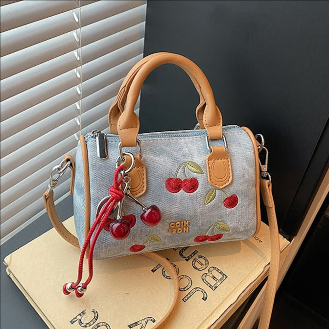 Embroidered Denim Crossbody Bag