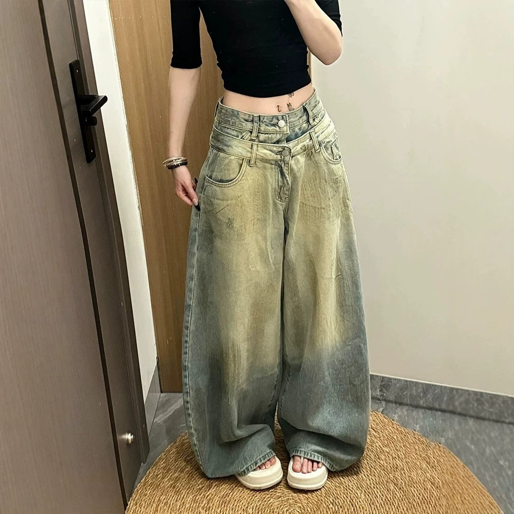 High Waist Distressed Denim Pants