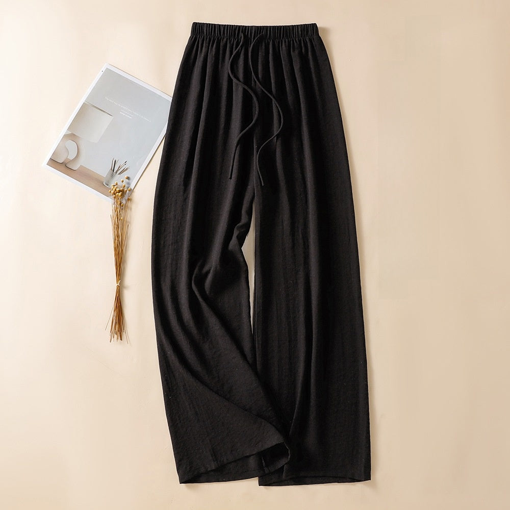 Womens Linen Loose Wide Leg Pants High Waist Straight Trousers Summer