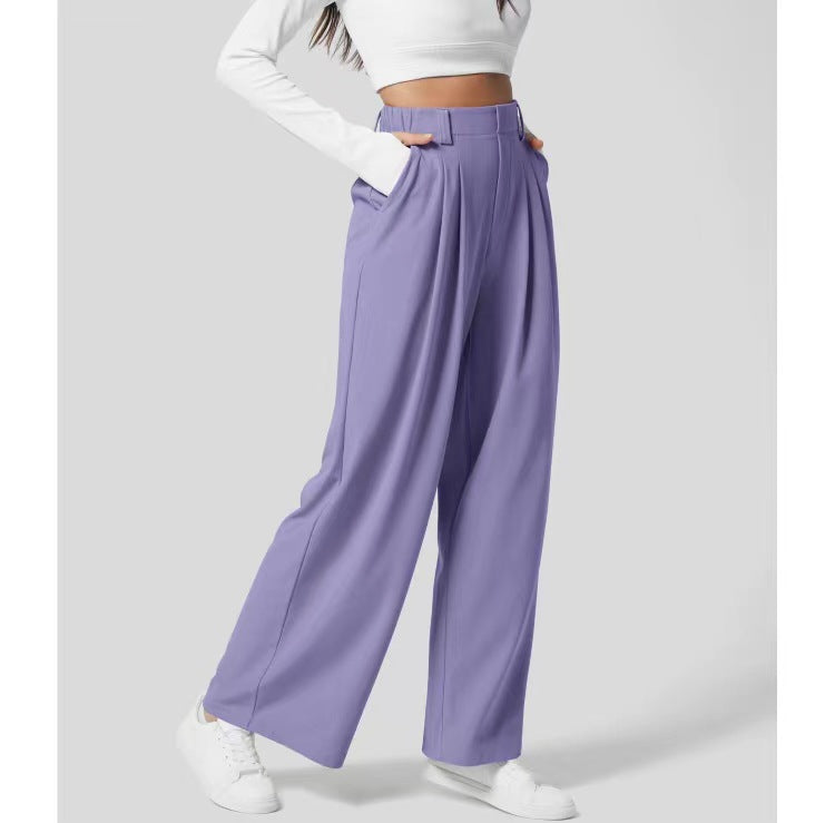 Womens High Waist Wide Leg Casual Trousers