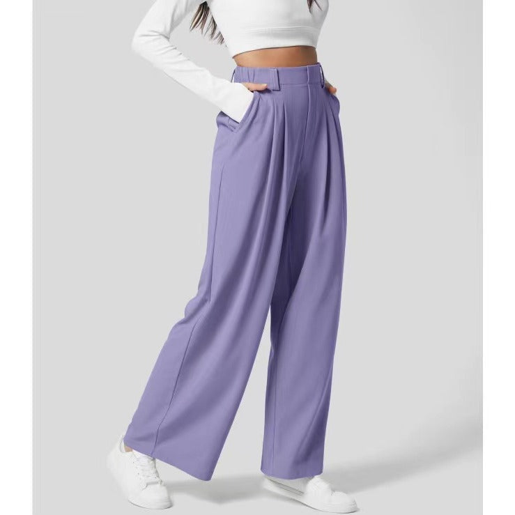 Womens High Waist Wide Leg Casual Trousers