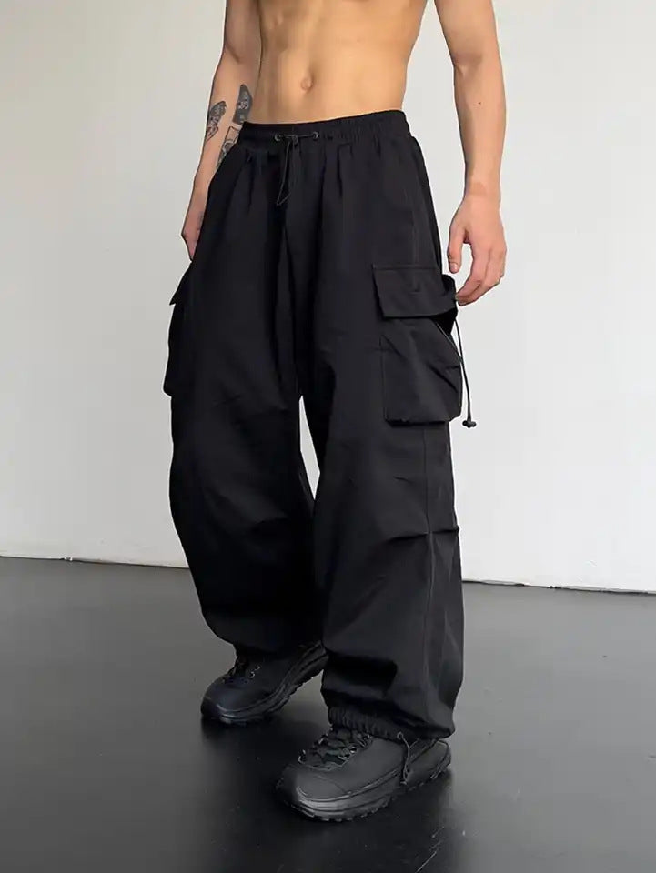Mens High Waist Wide Leg Parachute Pants