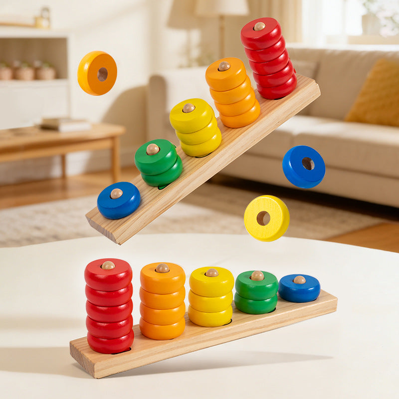 Wooden Rainbow Digital Ring Toy