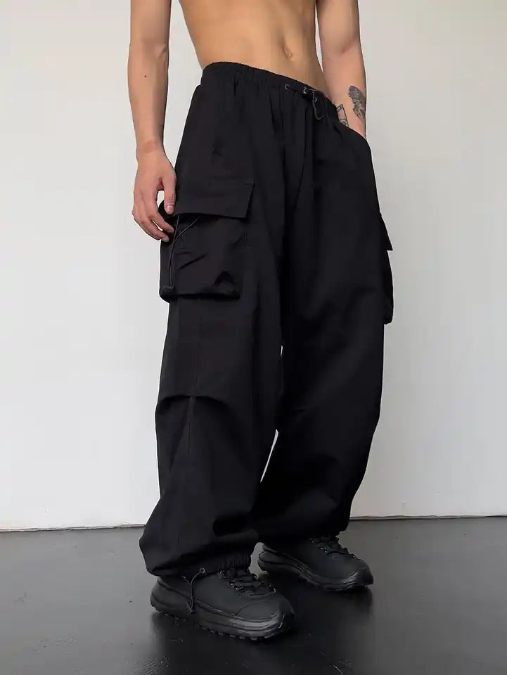 Mens High Waist Wide Leg Parachute Pants