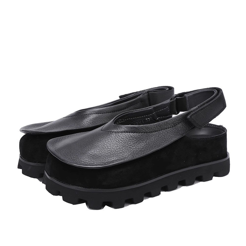 Women's Leather Sandals with Hidden Height Increase Soft Sole Closed Toe