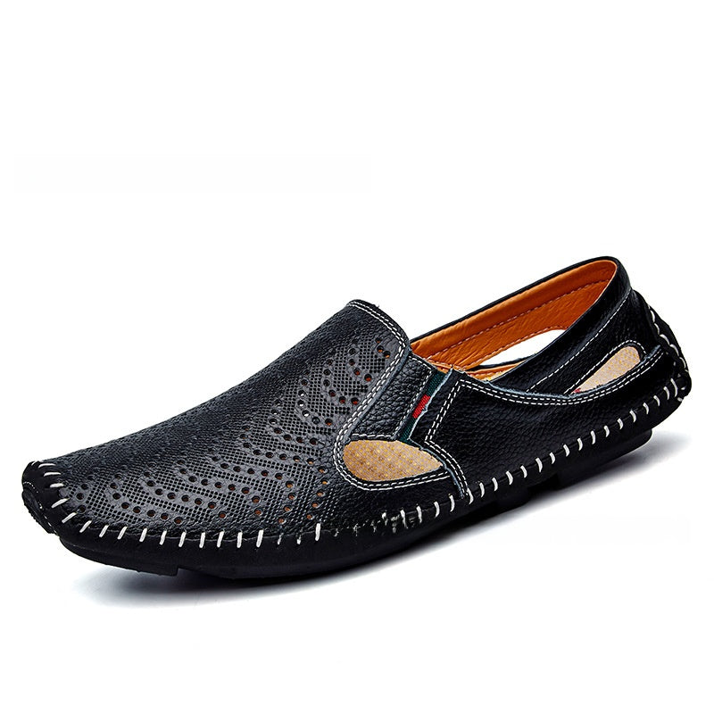 Mens Breathable Leather Slip-On Sandals