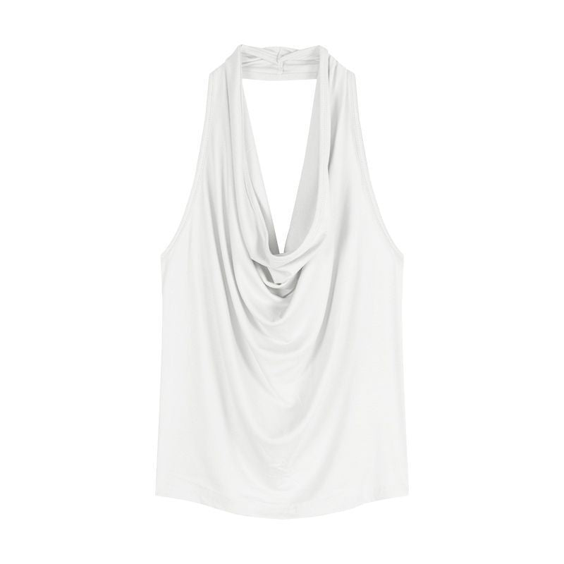 Ins Pure Desire Slim Fit Sexy Swing Neck Halter Sleeveless T-Shirt for Women