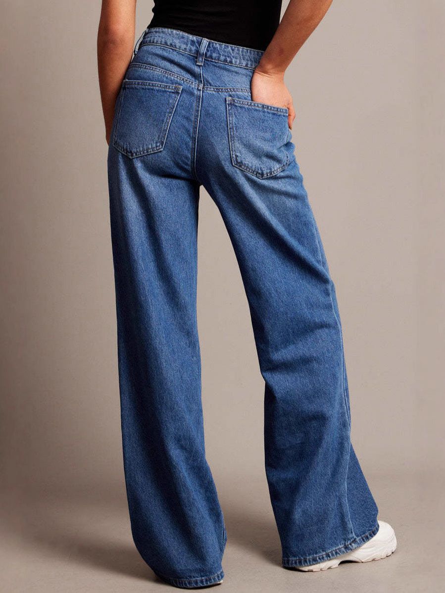 Womens High Waist Wide Leg Cotton Trousers