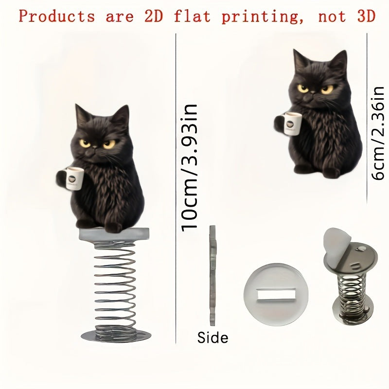 Flat Cute Black Cat Spring Car Rearview Mirror Bag or Keychain Pendant