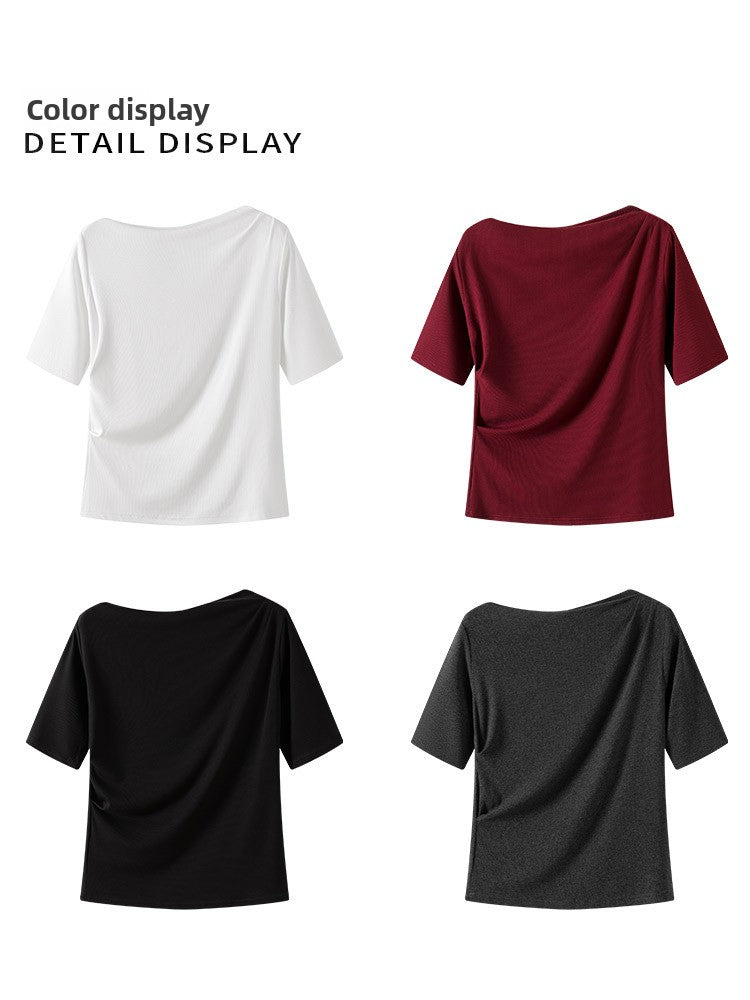 Women's Off-Shoulder Pleated T-Shirt