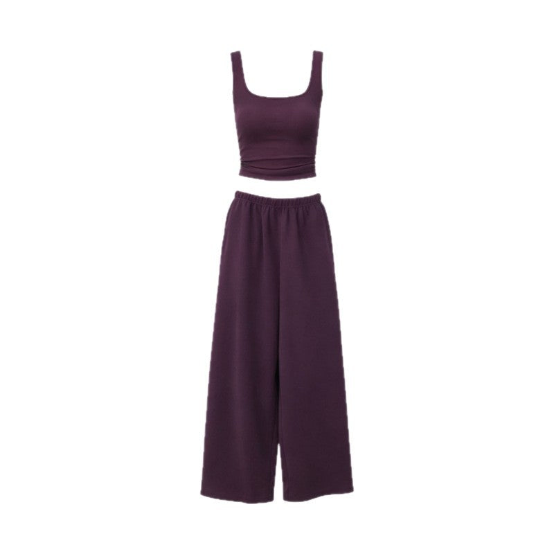 Purple Sleeveless Camisole and Wide-Leg Pants Set