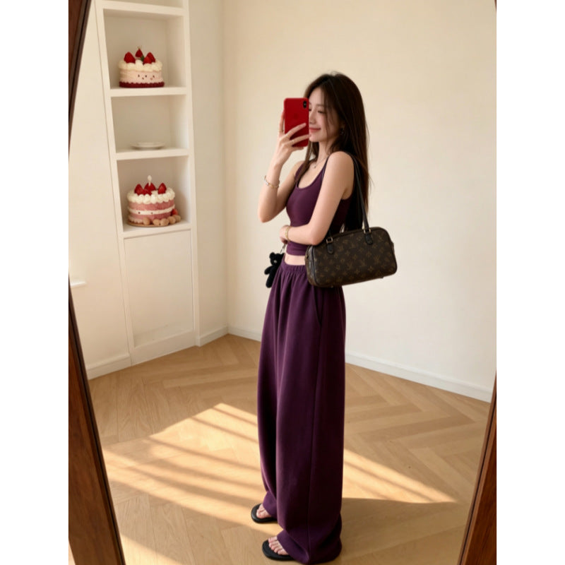 Purple Sleeveless Camisole and Wide-Leg Pants Set