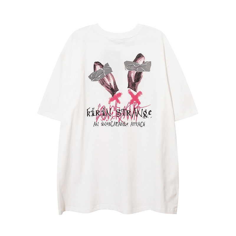 Dark-haired bunny girl short-sleeved T-shirt