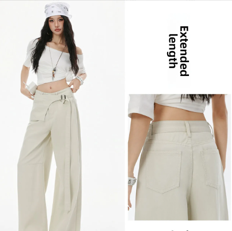 Womens High Waist Wide Leg Cotton Trousers