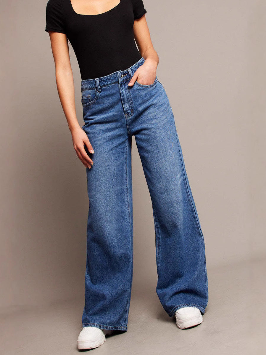 Womens High Waist Wide Leg Cotton Trousers