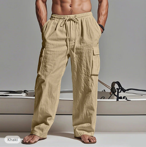 Mens Drawstring Waist Casual Trousers