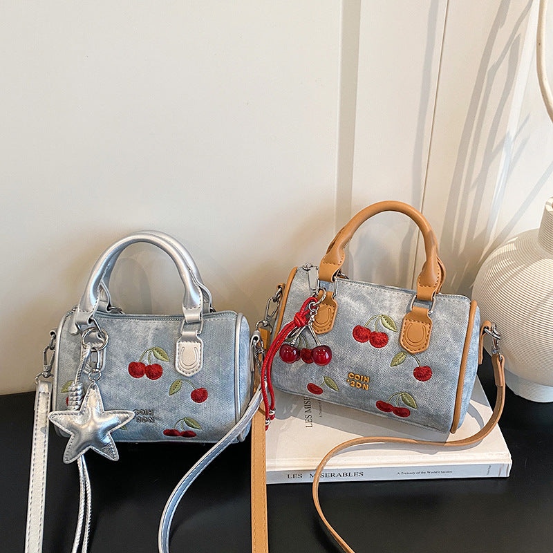 Embroidered Denim Crossbody Bag