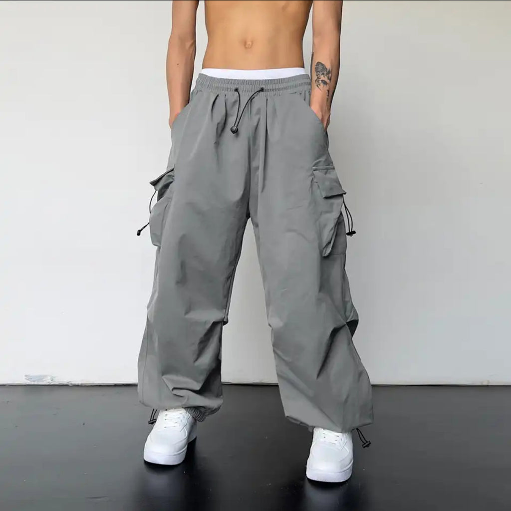 Mens High Waist Wide Leg Parachute Pants