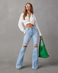 Women's Ripped High Waist Elegant Cowboy Wide Leg Trousers