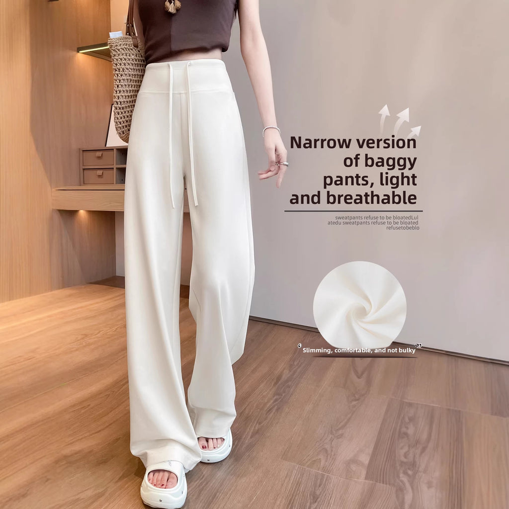 Womens Ice Silk Straight Leg Pants High Waisted Casual Trousers