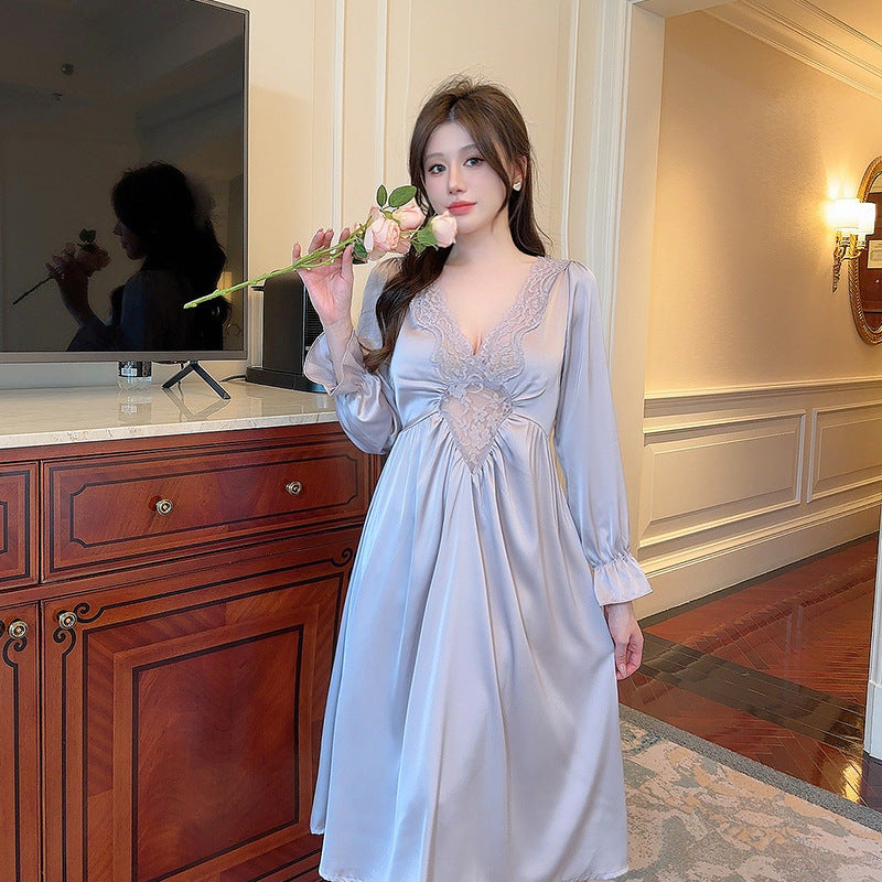 Womens Retro Court Style Long Sleeve Nightdress