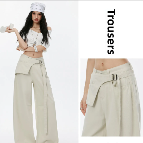 Womens High Waist Wide Leg Cotton Trousers