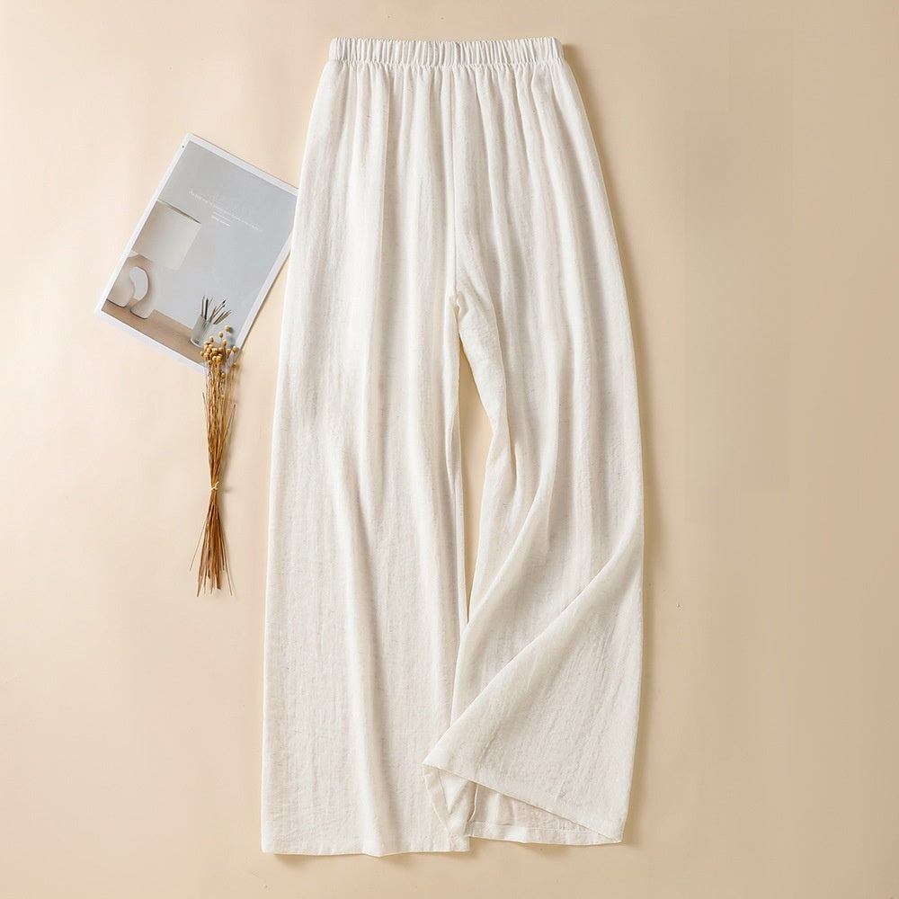 Womens Linen Loose Wide Leg Pants High Waist Straight Trousers Summer