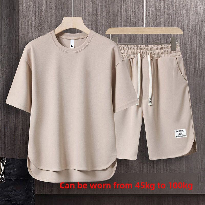 Men Waffle Knit Two-Piece Short Sleeve T-Shirt and Short