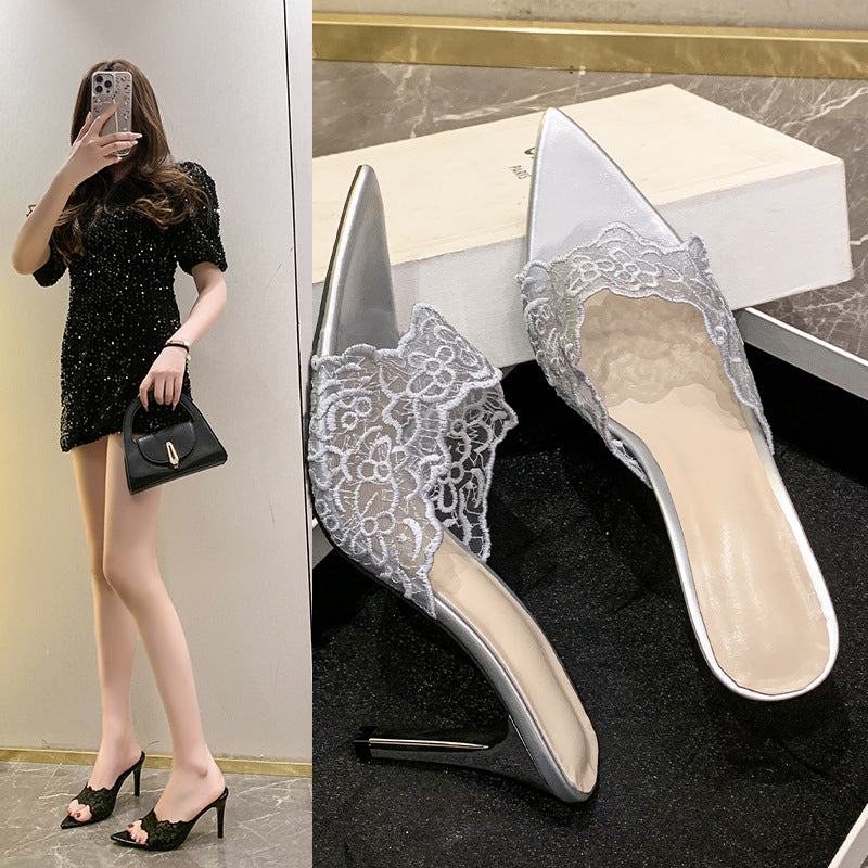 Womens Fish Mouth Lace High Heel Sandals