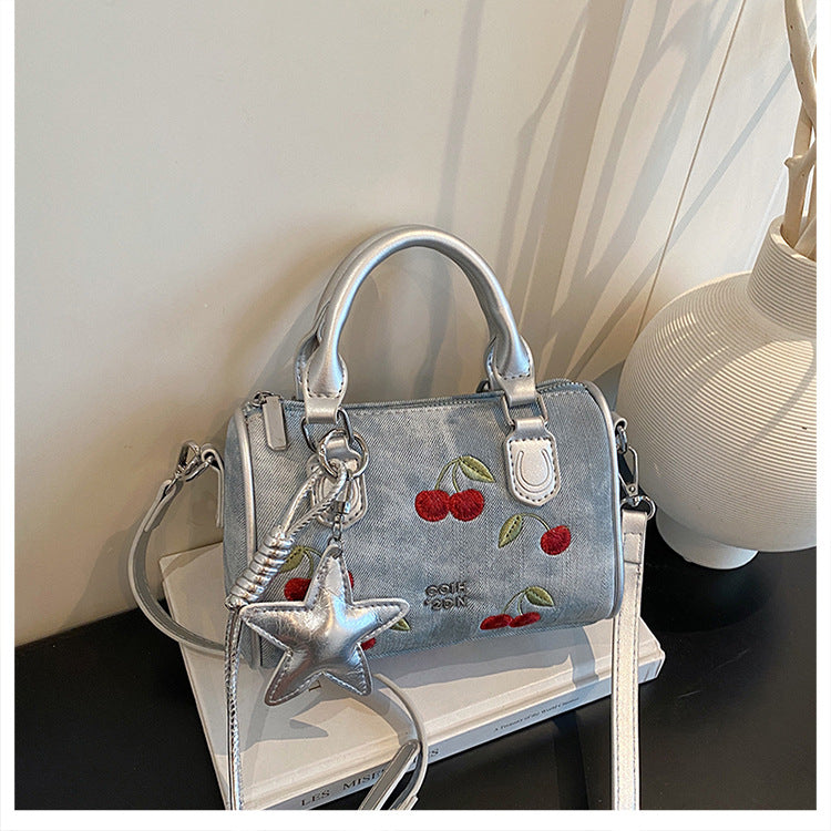 Embroidered Denim Crossbody Bag